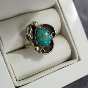 Rare Vintage Native American 925 Sterling Silver‎ and Turquoise Ring Size 6.25